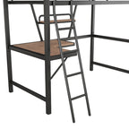 Lit mezzanine noir en métal, format jumeau, avec bureau intégré et étagère de rangement