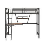 Lit mezzanine noir en métal, format jumeau, avec bureau intégré et étagère de rangement