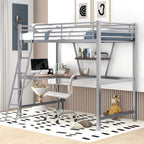 Lit mezzanine noir en métal, format jumeau, avec bureau intégré et étagère de rangement