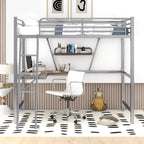 Lit mezzanine noir en métal, format jumeau, avec bureau intégré et étagère de rangement