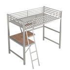 Lit mezzanine noir en métal, format jumeau, avec bureau intégré et étagère de rangement