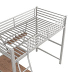 Lit mezzanine noir en métal, format jumeau, avec bureau intégré et étagère de rangement