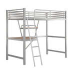 Lit mezzanine noir en métal, format jumeau, avec bureau intégré et étagère de rangement