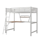 Lit mezzanine noir en métal, format jumeau, avec bureau intégré et étagère de rangement