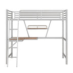 Lit mezzanine noir en métal, format jumeau, avec bureau intégré et étagère de rangement