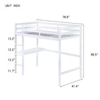 Lit mezzanine double en bois d'hévéa avec bureau intégré et étagères latérales à 2 niveaux