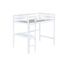 Lit mezzanine double en bois d'hévéa avec bureau intégré et étagères latérales à 2 niveaux