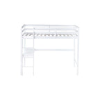 Lit mezzanine double en bois d'hévéa avec bureau intégré et étagères latérales à 2 niveaux