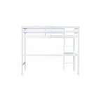 Lit mezzanine double en bois d'hévéa avec bureau intégré et étagères latérales à 2 niveaux