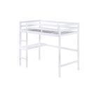 Lit mezzanine double en bois d'hévéa avec bureau intégré et étagères latérales à 2 niveaux