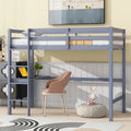 Lit mezzanine double en bois d'hévéa avec bureau intégré et étagères latérales à 2 niveaux
