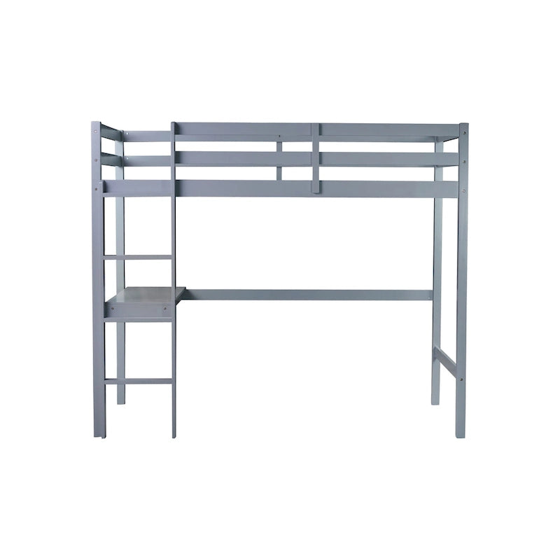 Lit mezzanine double en bois d'hévéa avec bureau intégré et étagères latérales à 2 niveaux