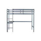 Lit mezzanine double en bois d'hévéa avec bureau intégré et étagères latérales à 2 niveaux
