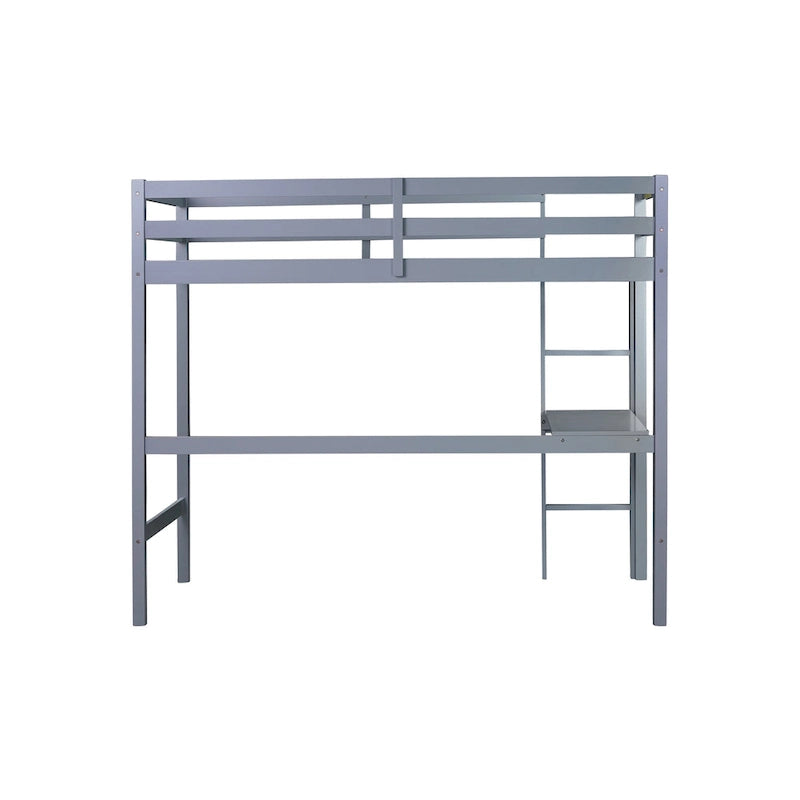 Lit mezzanine double en bois d'hévéa avec bureau intégré et étagères latérales à 2 niveaux