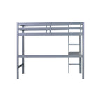 Lit mezzanine double en bois d'hévéa avec bureau intégré et étagères latérales à 2 niveaux
