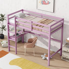 Lit mezzanine double en bois d'hévéa avec bureau intégré et étagères latérales à 2 niveaux