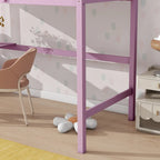 Lit mezzanine double en bois d'hévéa avec bureau intégré et étagères latérales à 2 niveaux