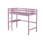 Lit mezzanine double en bois d'hévéa avec bureau intégré et étagères latérales à 2 niveaux