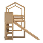 Lit mezzanine double blanc avec toboggan, étagères de rangement et éclairage intégré