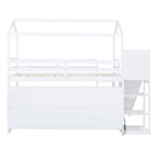 Lit mezzanine double blanc avec toboggan, étagères de rangement et éclairage intégré