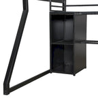 Lit mezzanine double en métal avec bureau, éclairage LED RVB, station de recharge, armoire ouverte et étagères de rangement