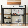 Lit mezzanine en acier avec bureau, tableau blanc intégré, 3 étagères à gauche et échelle intégrée