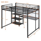 Lit mezzanine en acier avec bureau, tableau blanc intégré, 3 étagères à gauche et échelle intégrée