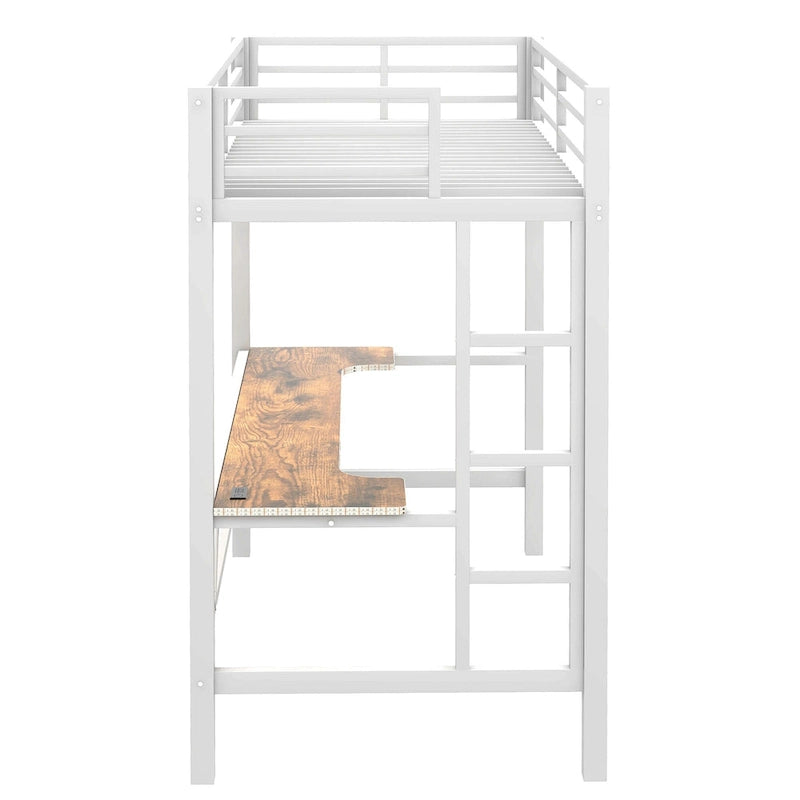 Lit mezzanine de jeu en métal avec bureau en MDF, lumières LED et station de chargement USB