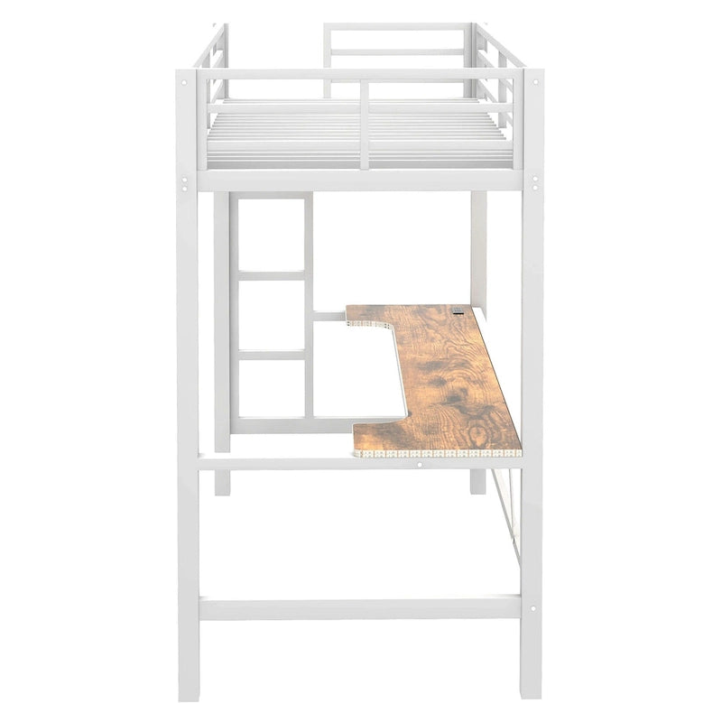 Lit mezzanine de jeu en métal avec bureau en MDF, lumières LED et station de chargement USB