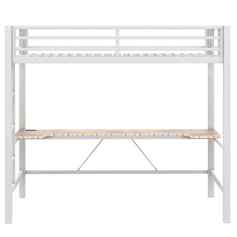 Lit mezzanine de jeu en métal avec bureau en MDF, lumières LED et station de chargement USB