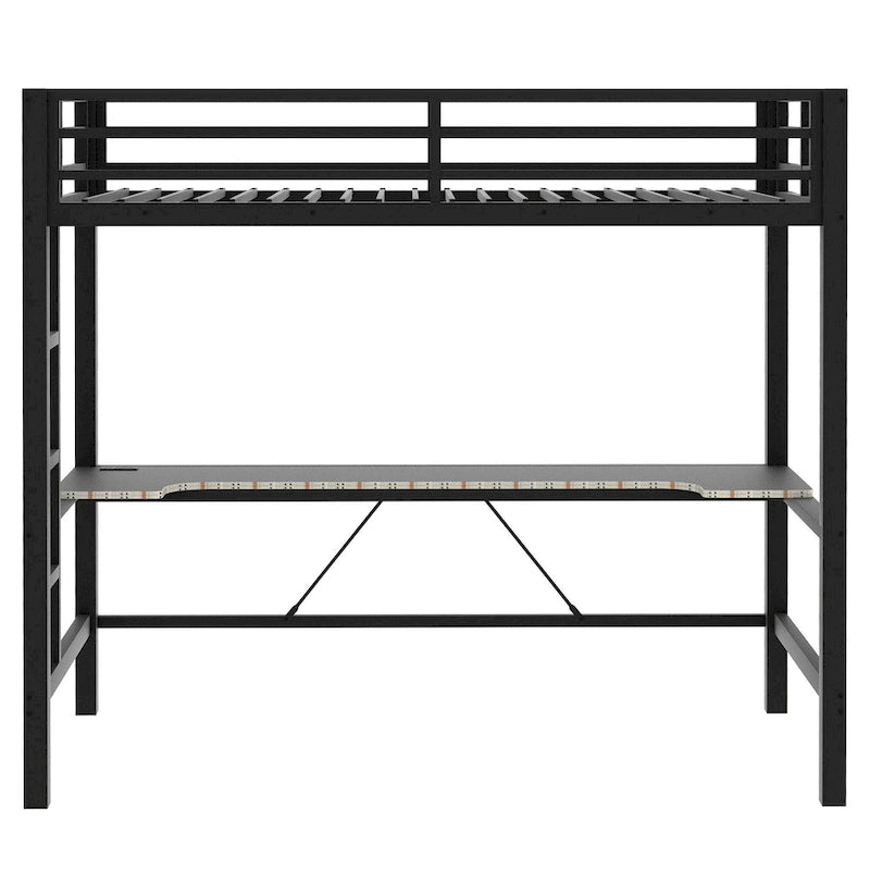Lit mezzanine de jeu en métal avec bureau en MDF, lumières LED et station de chargement USB