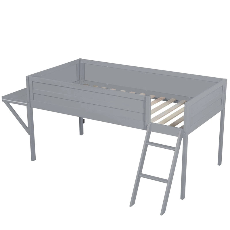 Lit mezzanine bas gris en pin massif avec bureau lumineux à LED, taille jumeau