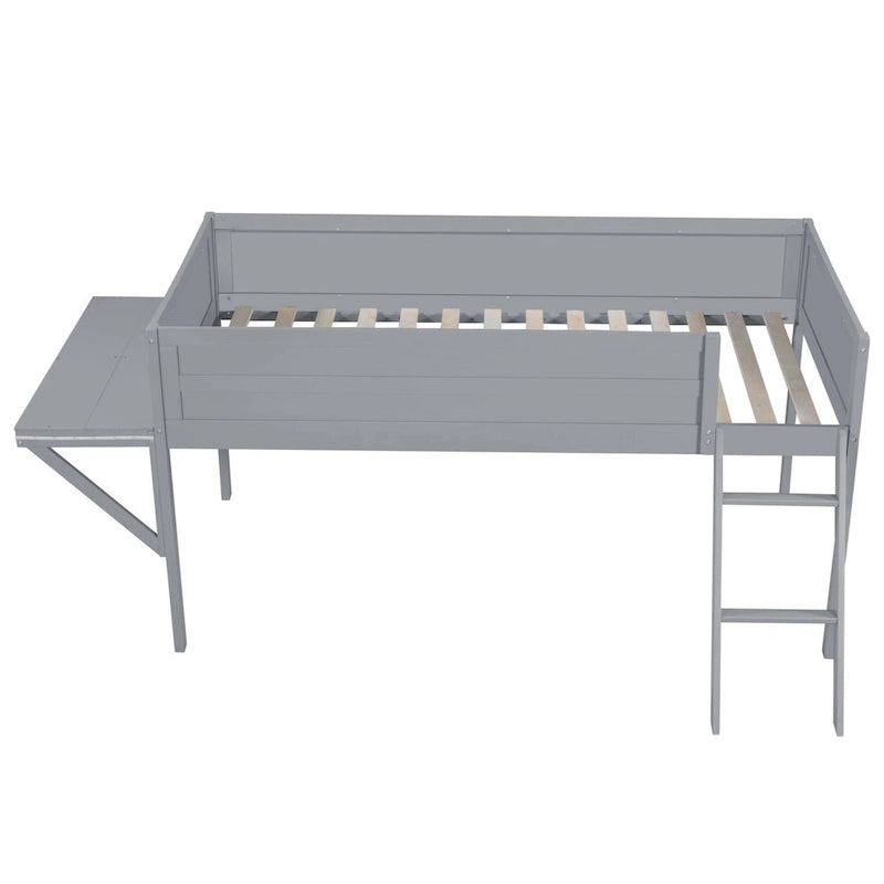 Lit mezzanine bas gris en pin massif avec bureau lumineux à LED, taille jumeau