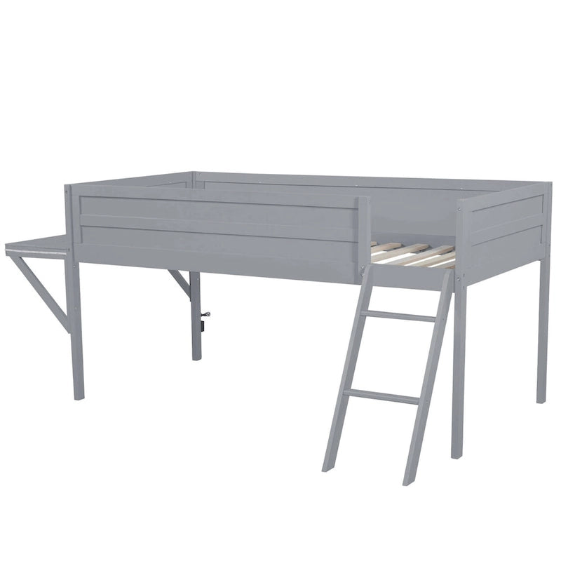 Lit mezzanine bas gris en pin massif avec bureau lumineux à LED, taille jumeau