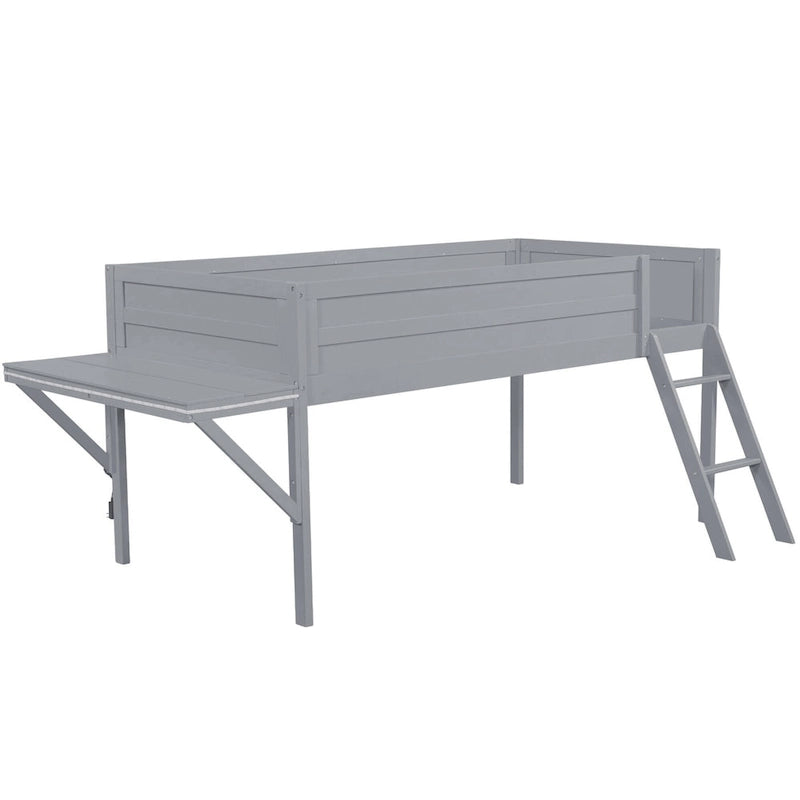 Lit mezzanine bas gris en pin massif avec bureau lumineux à LED, taille jumeau