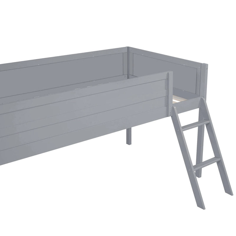Lit mezzanine bas gris en pin massif avec bureau lumineux à LED, taille jumeau