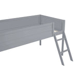Lit mezzanine bas gris en pin massif avec bureau lumineux à LED, taille jumeau
