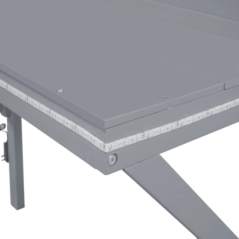 Lit mezzanine bas gris en pin massif avec bureau lumineux à LED, taille jumeau