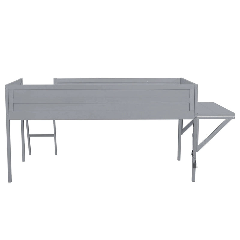 Lit mezzanine bas gris en pin massif avec bureau lumineux à LED, taille jumeau