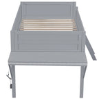 Lit mezzanine bas gris en pin massif avec bureau lumineux à LED, taille jumeau
