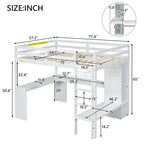 Lit mezzanine en bois massif avec bureau en L, penderie ouverte, armoire, 2 tiroirs et étagères de rangement