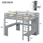 Lit mezzanine en bois massif avec bureau en L, penderie ouverte, armoire, 2 tiroirs et étagères de rangement