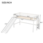 Lit mezzanine bas en pin massif pour jumeaux avec toboggan amovible et échelle verticale côté droit
