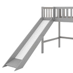 Lit mezzanine bas en pin massif pour jumeaux avec toboggan amovible et échelle verticale côté droit