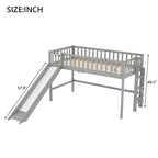 Lit mezzanine bas en pin massif pour jumeaux avec toboggan amovible et échelle verticale côté droit