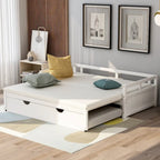 Lit de repos double blanc en pin massif avec lit gigogne et kit de lattes