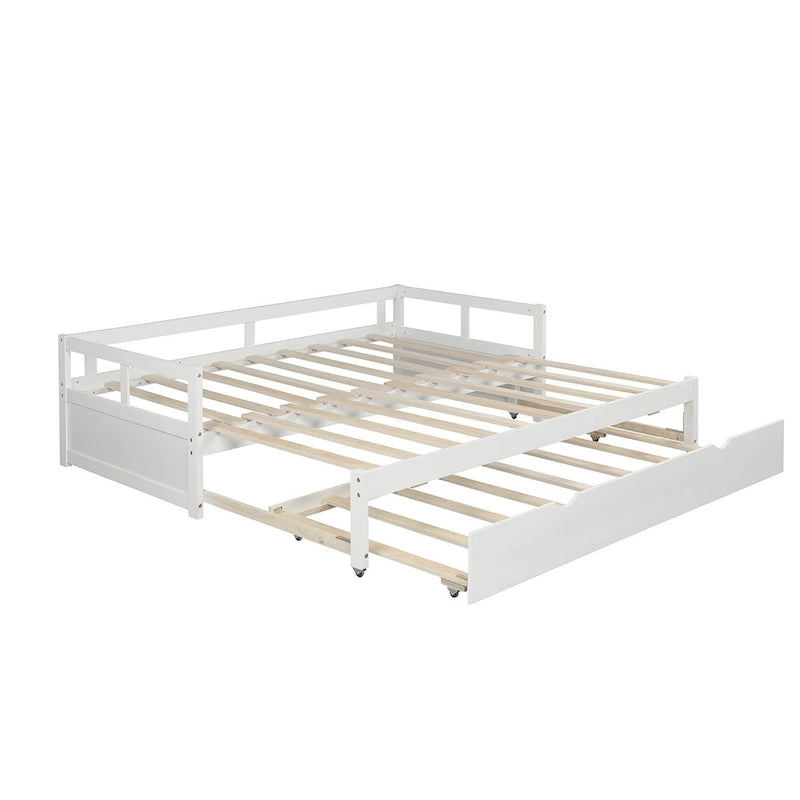 Lit de repos double blanc en pin massif avec lit gigogne et kit de lattes