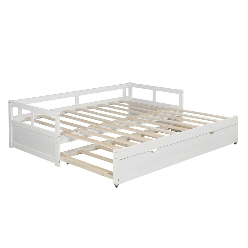 Lit de repos double blanc en pin massif avec lit gigogne et kit de lattes