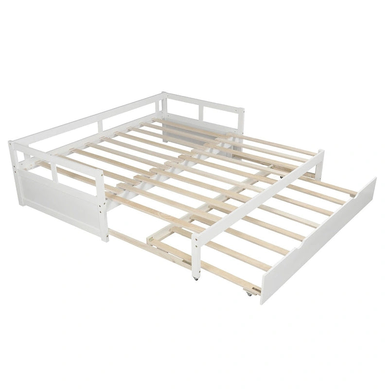Lit de repos double blanc en pin massif avec lit gigogne et kit de lattes
