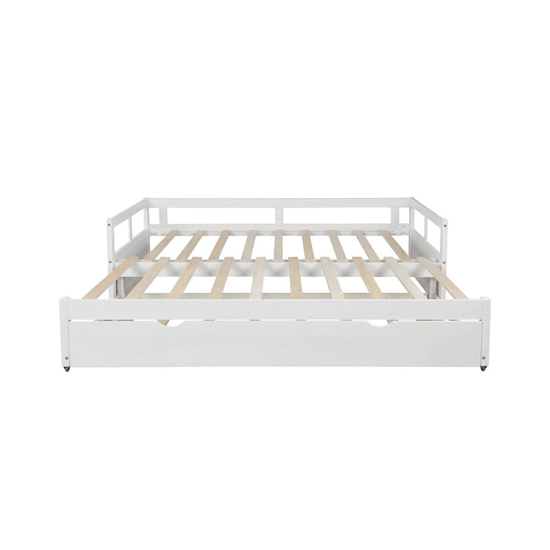 Lit de repos double blanc en pin massif avec lit gigogne et kit de lattes